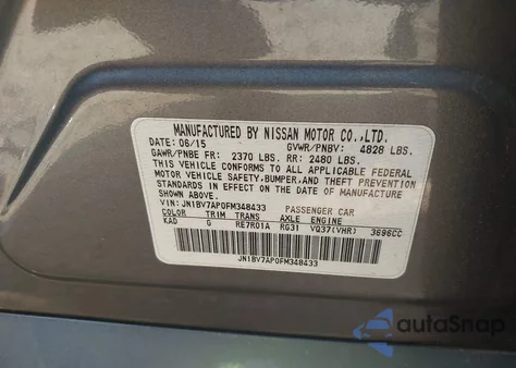 2015 Infiniti Q50 Premium/Sport из США, поврежденный, VIN JN1BV7AP0FM348433